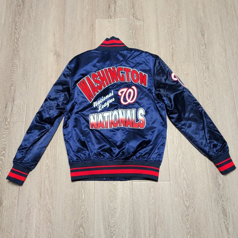 New Pro Standard Washington Nationals Blue Satin Varsity Bomber Jacket MLB Men S